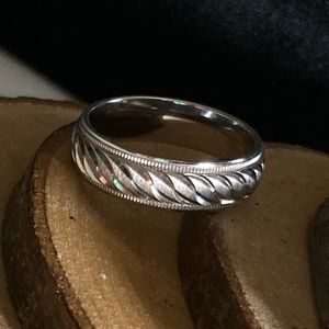 Sterling silver diamond cut wedding band ring sz9
